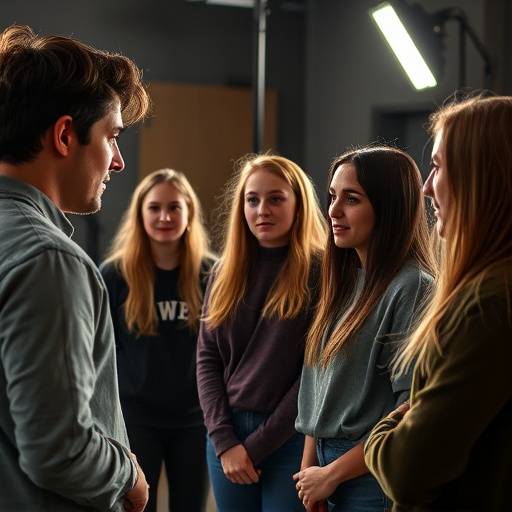 Students practicing acting in a scene study class